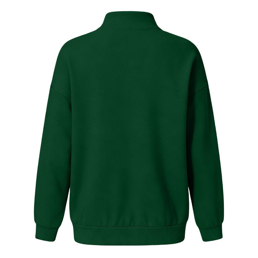 Women's Loose Fit Zip Up Sweatshirt Color Round Neck Long Sleeve Top
