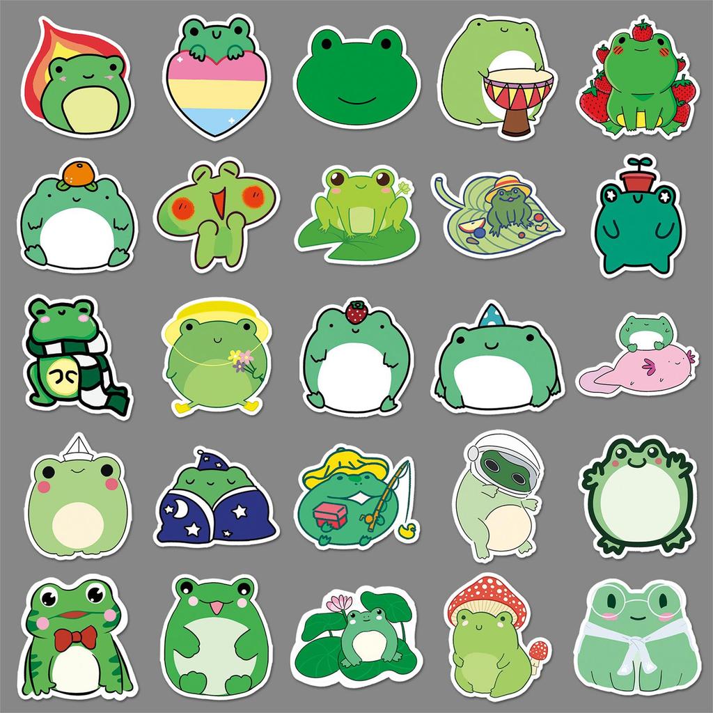 50 Cartoon Frog Waterproof Stickers: Perfect for Scooters, Laptops, Cars, and Motorcycles