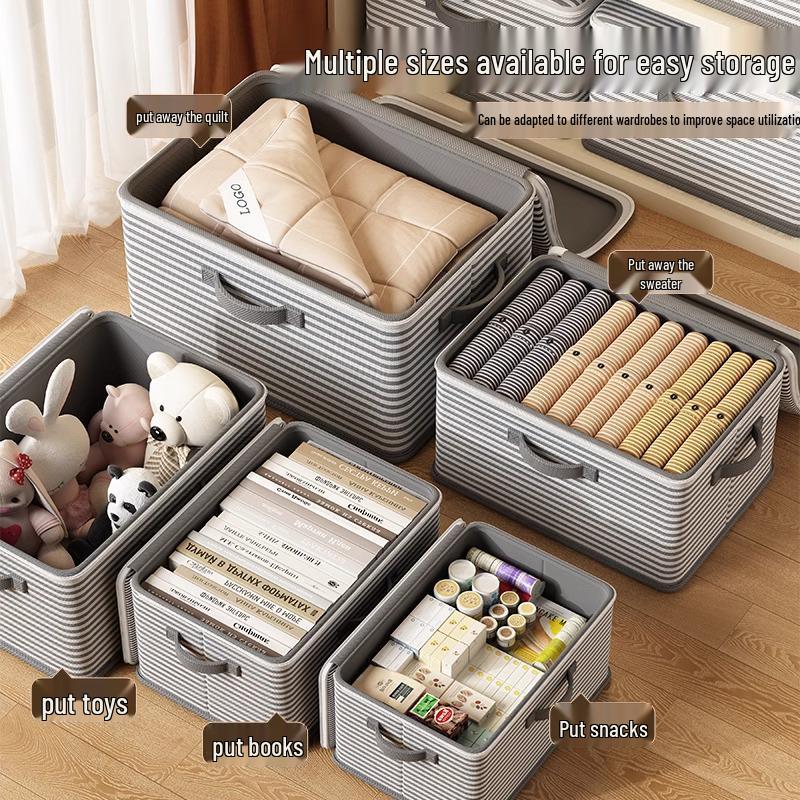 

Складной хлопковый ящик для хранения одеял большой вместимости на молнии Stripe Color Large [45*30*30 cm]