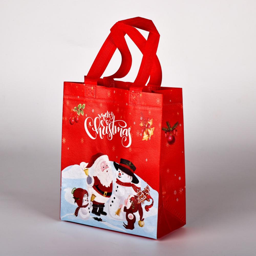 Christmas Gift Bag Non-Woven Candy Gift Packaging Non-Woven Holiday Bag Printed Snowman Tote Bag For New Year Christmas Gift