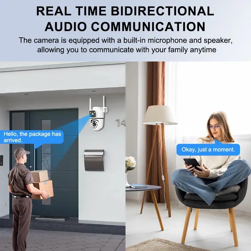 Dual-Objektiv WLAN Überwachungskamera & 360° Ansicht, PTZ Bewegungserkennung, 8MP Sicherheits-Schutz IP-Kamera Zwei-Wege-Audio, Vollfarb-Nachtsicht (Typ-C-Anschluss)