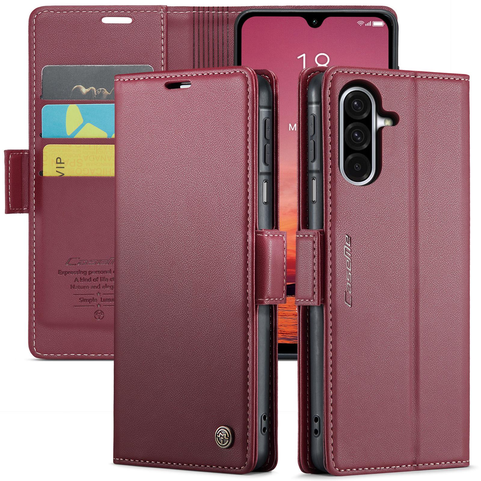 

For Samsung Galaxy A26 5G Leather Case CASEME 023 RFID Blocking 3 Card Slot Mobile Cover Red