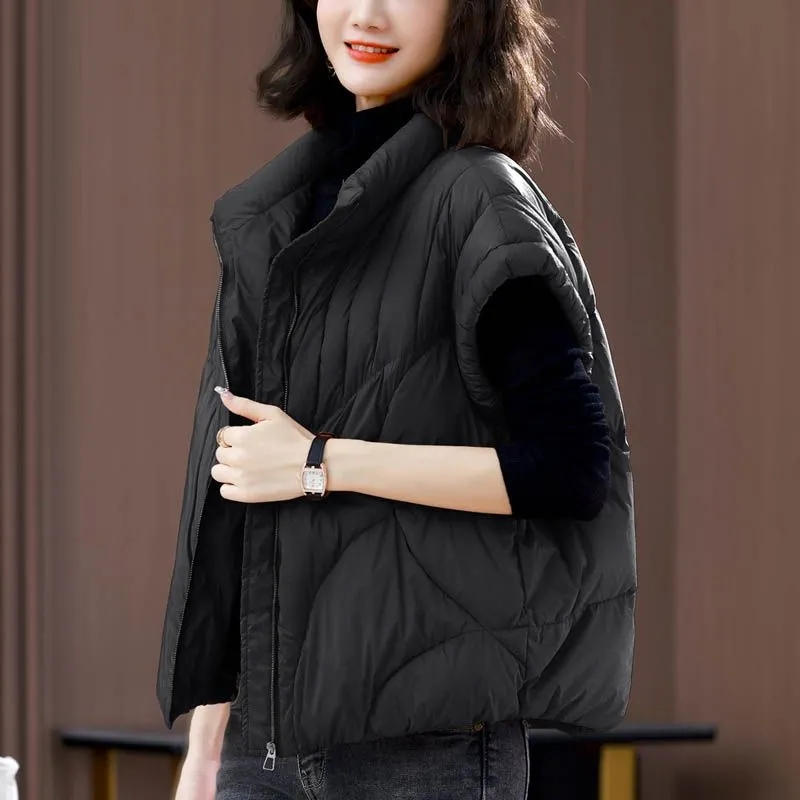 

Женский зимний корейский пуховик, жилет, повседневный топ с круглым вырезом, свободного кроя, приталенный, теплый, для снежной погоды 2XL чёрный