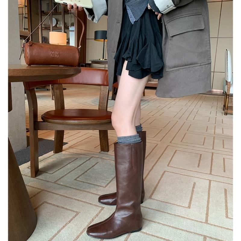 Fashionable Minimalist Long Boots Mid Heel Inner Heightening Winter Women's Boots Wide Tube High Tube Boots Versatile Style