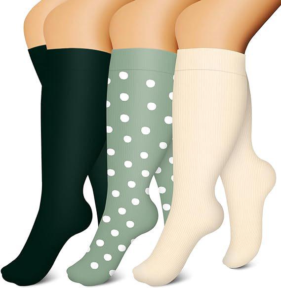 Three-Pair Pack Plus Size Knee-High Compression Socks for Wide Calf - Extra Large Support & Circulation Pressure Socks