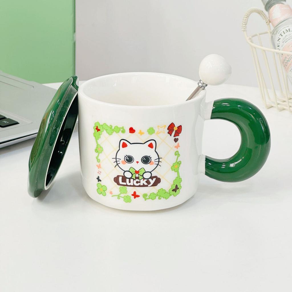 Cartoon Ceramic Cup with Magnetic Dolls Large Capacity High Temperature Resistance Mug Opening Small Gift Water Cup Small Animal Cup