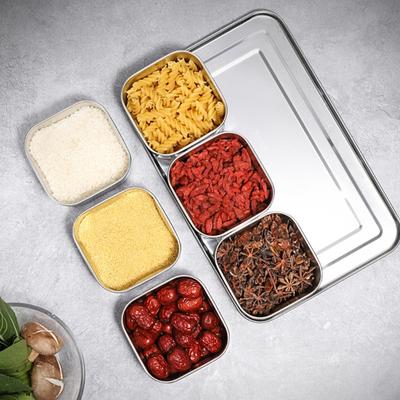 Nerezové organizéry na kořenky s těsnicím víkem, odnímatelné kuchyňské úložné prostory pro domácnost, restauraci, párty, 6/8 přihrádek