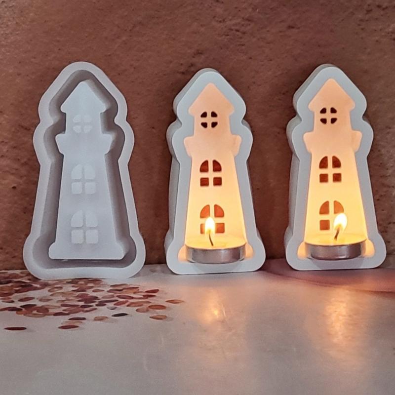 Lighthouse Silicone Candle Stand Molds for Candlestick Tealight Holder Gypsum Decoration Epoxy Resin Silicone Molds