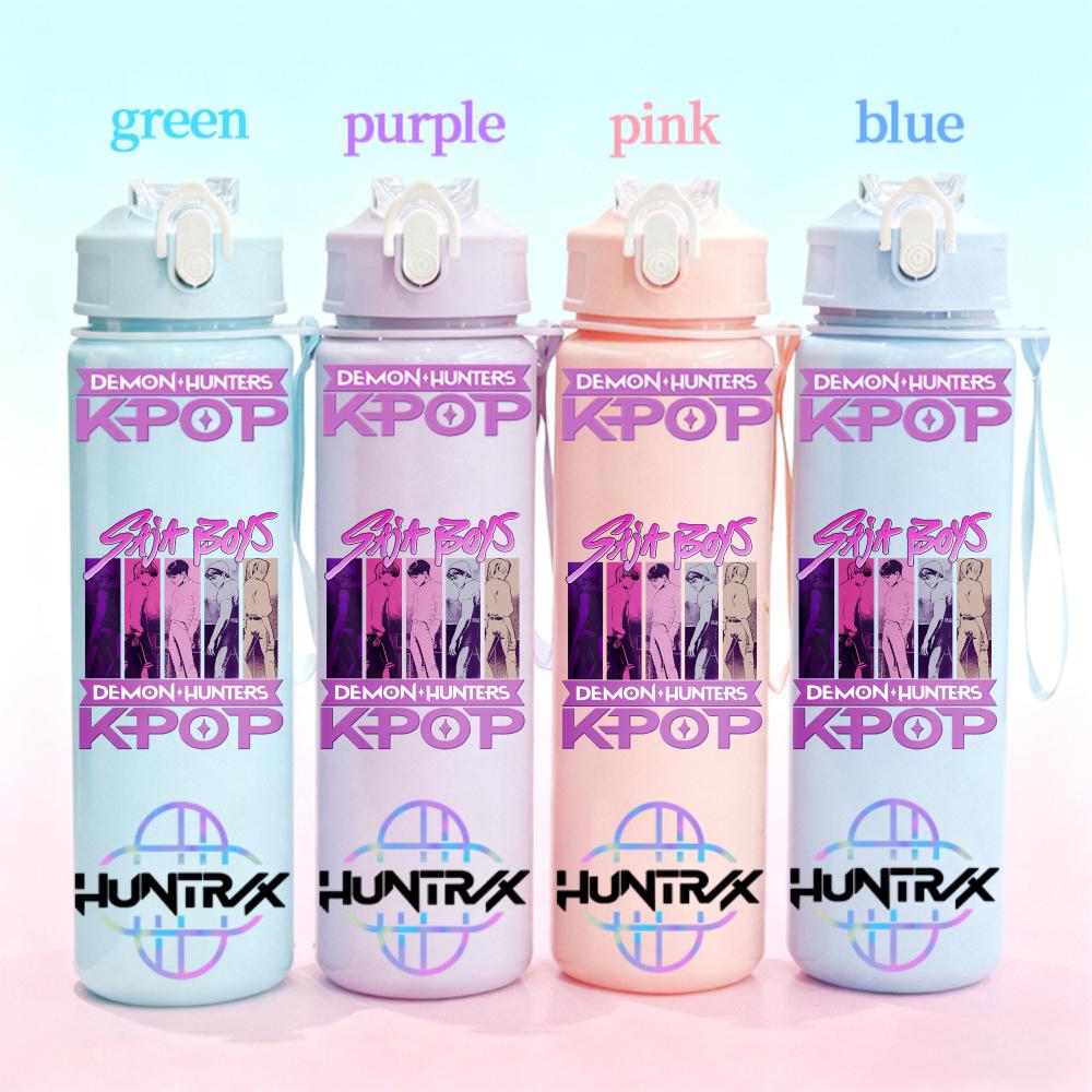 750ml KPop Demon Hunters Gradient Straw Water Bottle Portable High-Capacity Cup Easy-clean Reusable designed for Office School Outdoor
