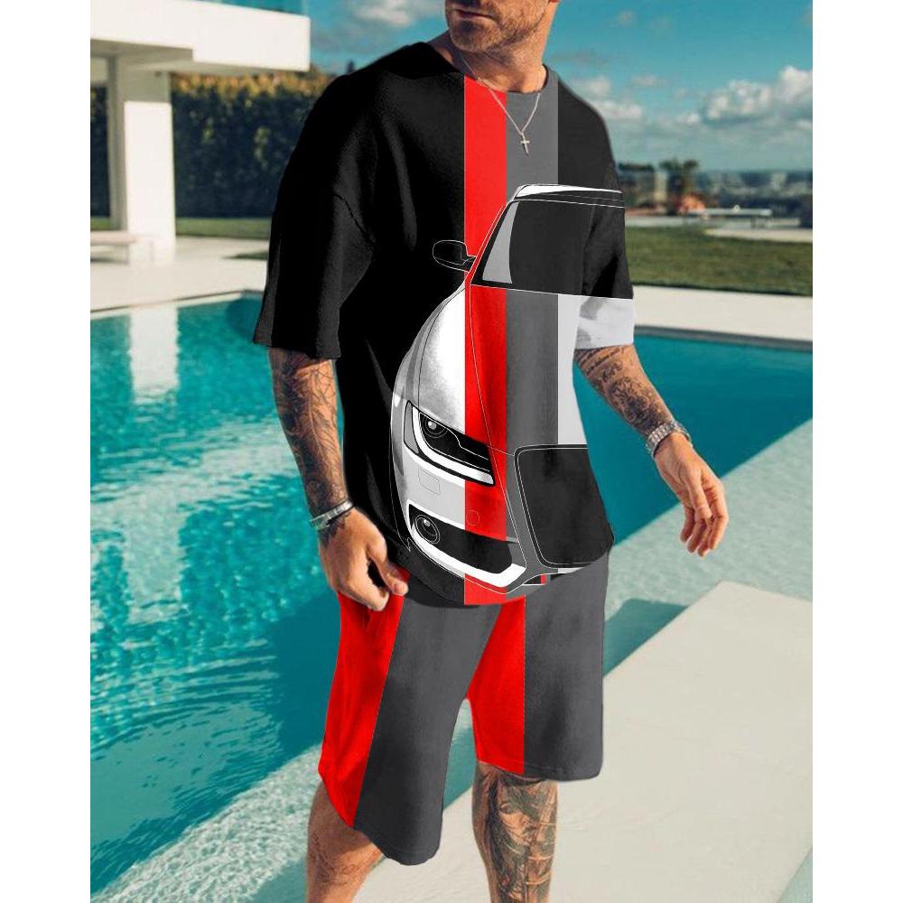 2023 New Men's Clothing Set Summer Outfit 3D Printed Tshirt Shorts 2 Pieces Oversized Tracksuit Casual Love Eagle Sportwear Suit