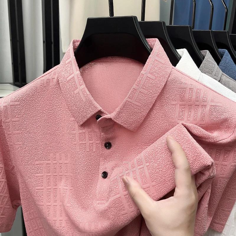 Summer polo shirt high-end business casual wear geometric design breathable ice silk quick drying men's short sleeved T-shirt