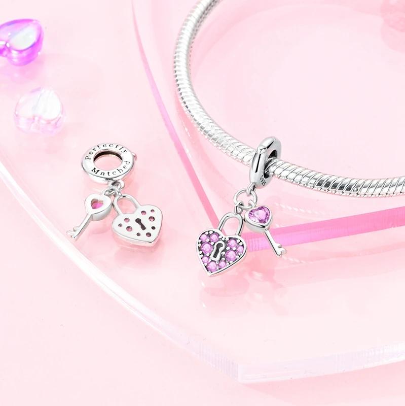 Charm Schönes Feines Kupfer Unendliche Liebe Schlüssel und Schloss Perle Passt zu Plata Echten Armbändern Damenschmuck Bastelgeschenk