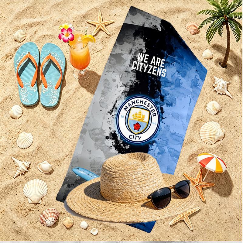 Manchester City FC Print Strandtuch, Vielseitiges Leichtes Saugfähiges Strandtuch für Pool Surfen Yoga Badezimmer, Perfektes Geburtstags-Urlaubsgeschenk