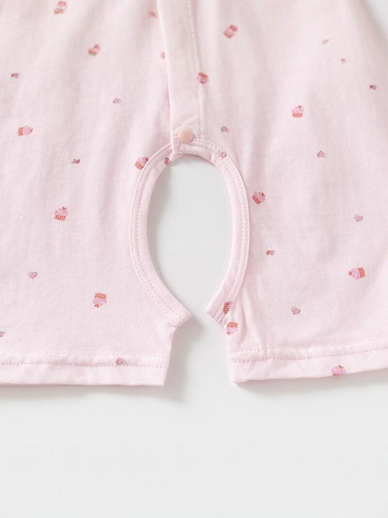 Girls' Summer Floral Cotton Romper, Short-Sleeved with Doll Collar, Size 100.