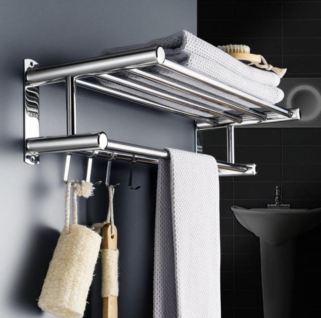 304 Stainless Steel Bathroom Towel Rack and Storage Shelf