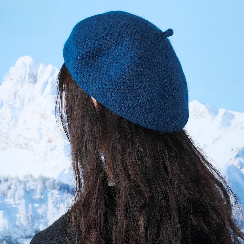 Beret Women's Autumn and Winter Knitted Wool Painter Hat Literary Versatile Elegant Warm Face Showing Little Beret Pumpkin Hat
