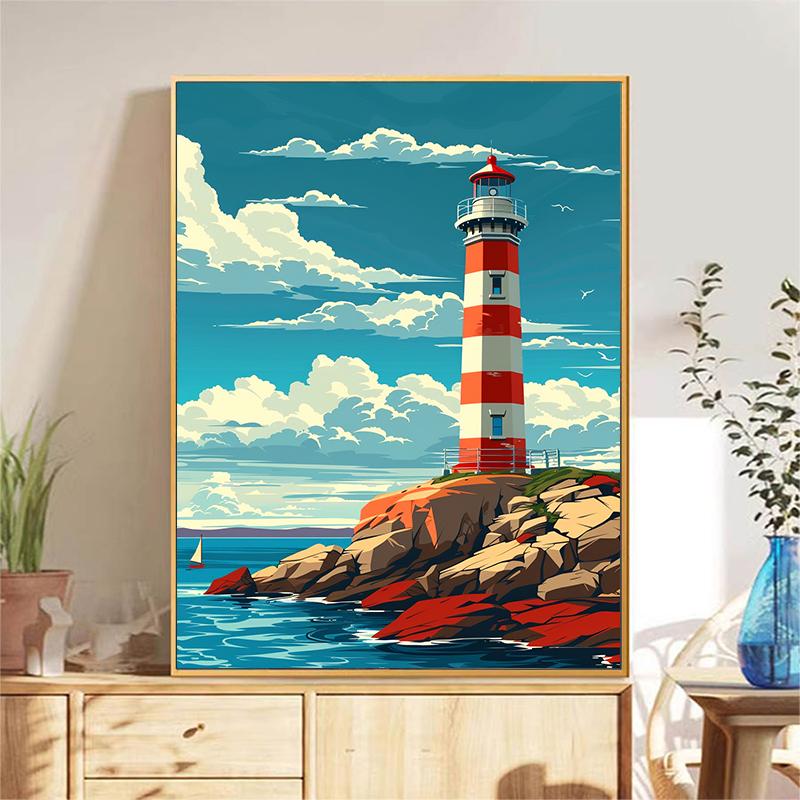 5d DIY Diamond Painting Cross Stitch Lighthouse Scenery Diamond Embroidery Mosaic Full Round Drill Home Decor