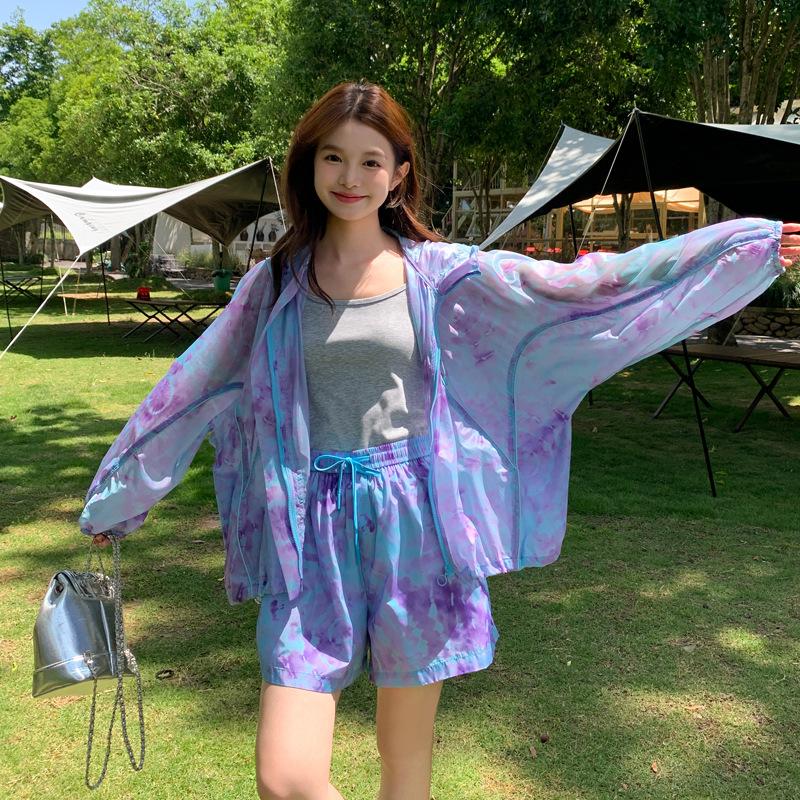 

Модная принтованная солнцезащитная одежда женский костюм приморский пляжный путешествие дышащая солнцезащитная одежда шорты комплект из двух предметов XL