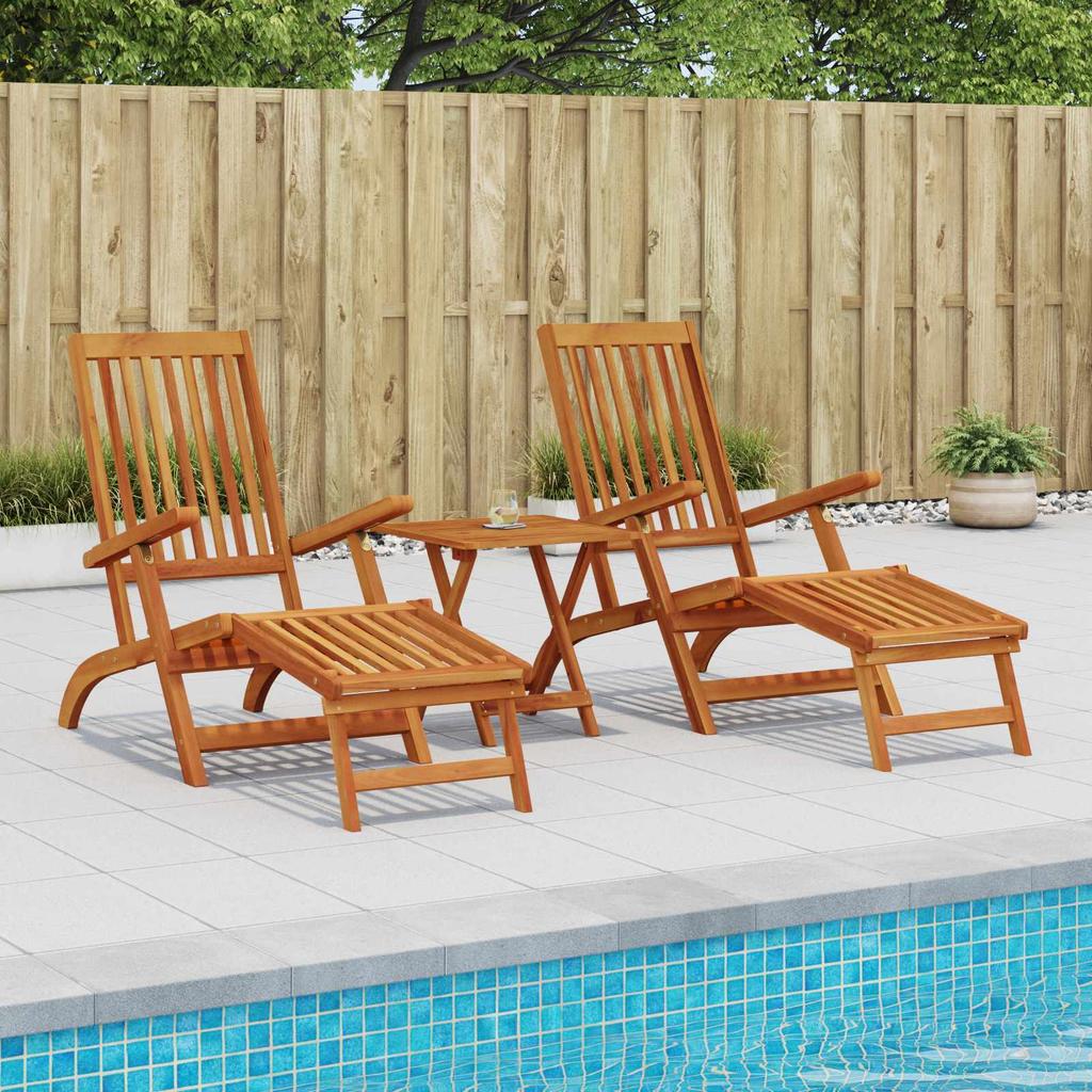 Reclining and Folding Sun Lounger 2 Pcs. Solid Acacia Wood