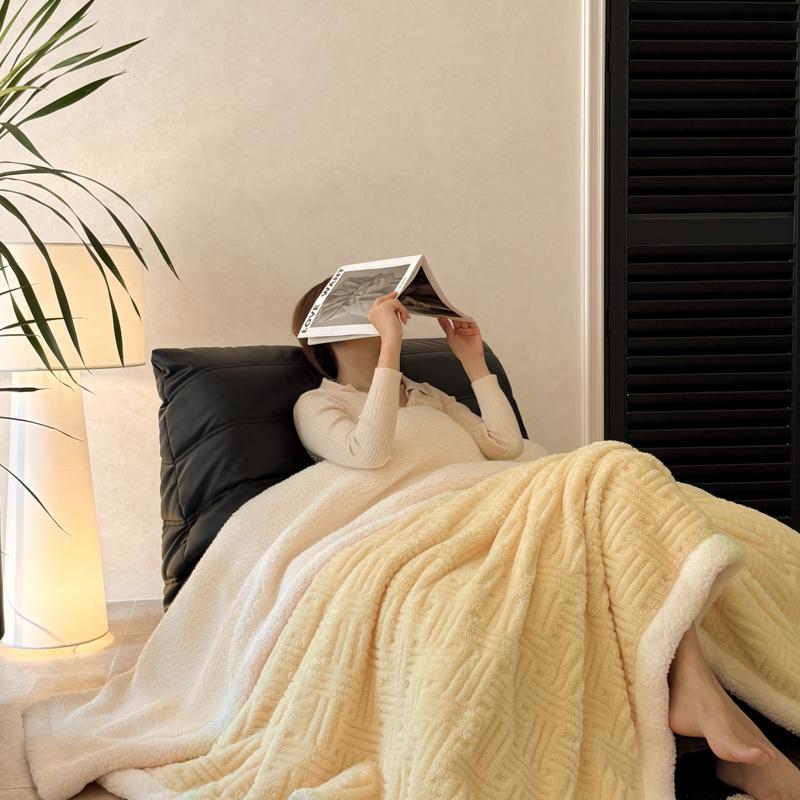 Jacquard Lamb Fleece Only Blanket or Blanket and Pillowcase Sets Soft Warm Milk Velvet Sofa Blanket Queen Autumn Winter Duvets