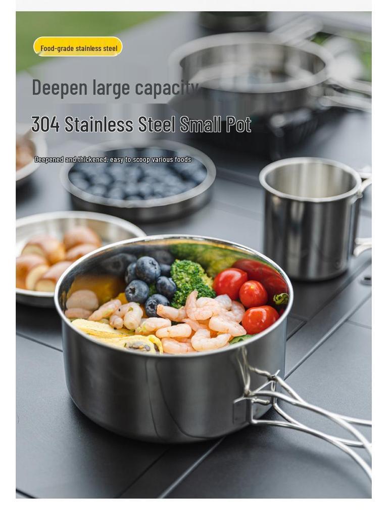 8-Piece Portable Stainless Steel Camping Tableware Set: Foldable Cups, Bowls, and Plates for Outdoor Picnic and BBQ Adventures