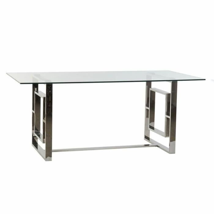 Table De Salle À Manger - Verre Et Acier - 180 X 90 X 75 Cm - 6 Places - Rectangulaire