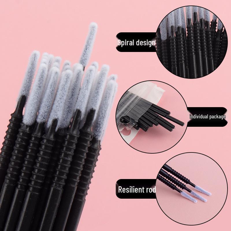 Disposable Eyelash & Makeup Brush Set: Long Cotton Swabs & Threaded Brushes for Eyelash Cleaning, Eyeshadow, and Eyeliner Application.
