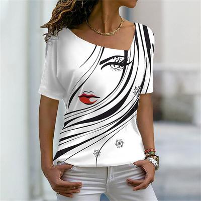 3D Sommer T-Shirt V-Ausschnitt Damen T-Shirt Y2k Casual Top Damen Harajuku Mädchen Personalisierter Kurzarmpullover
