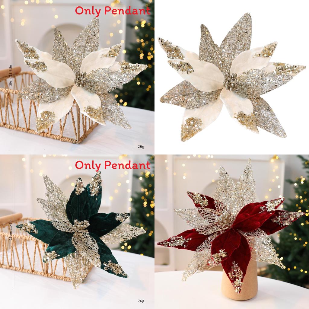 Simulated Flower Pendant With Sequins Design Christmas Home Decoration Prop For Holiday Decor And Diy Wreaths