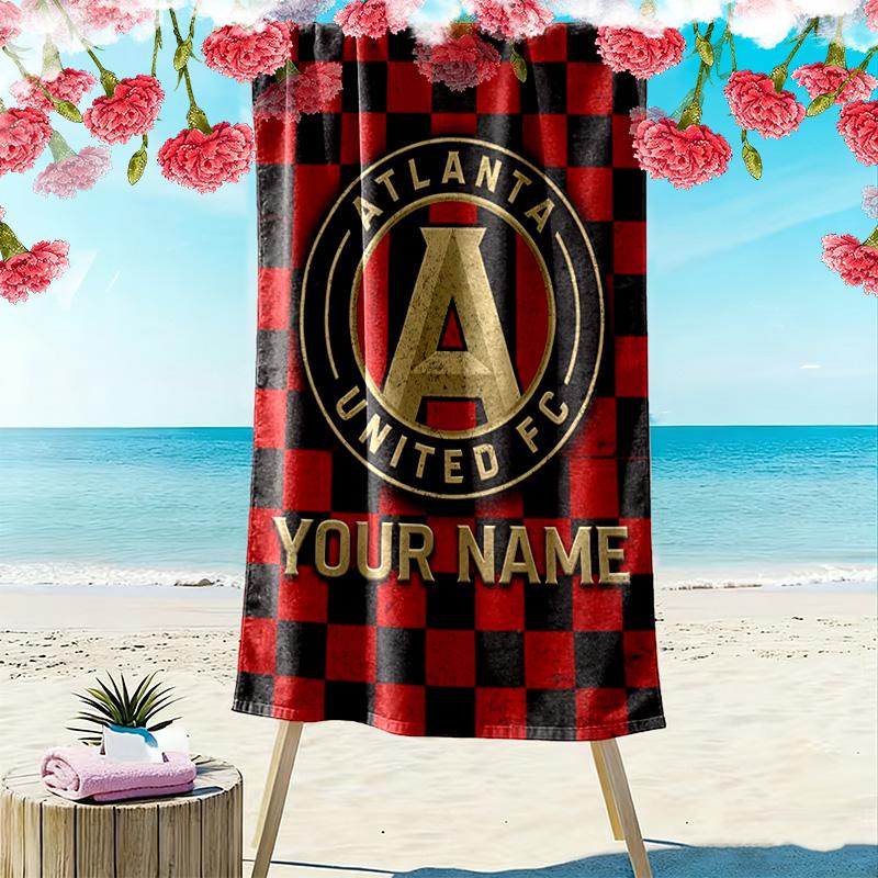 Name Custom Atlanta United FC Print Beach Towel, Large Soft Quick Dry Towel for Beach Camping Swimming