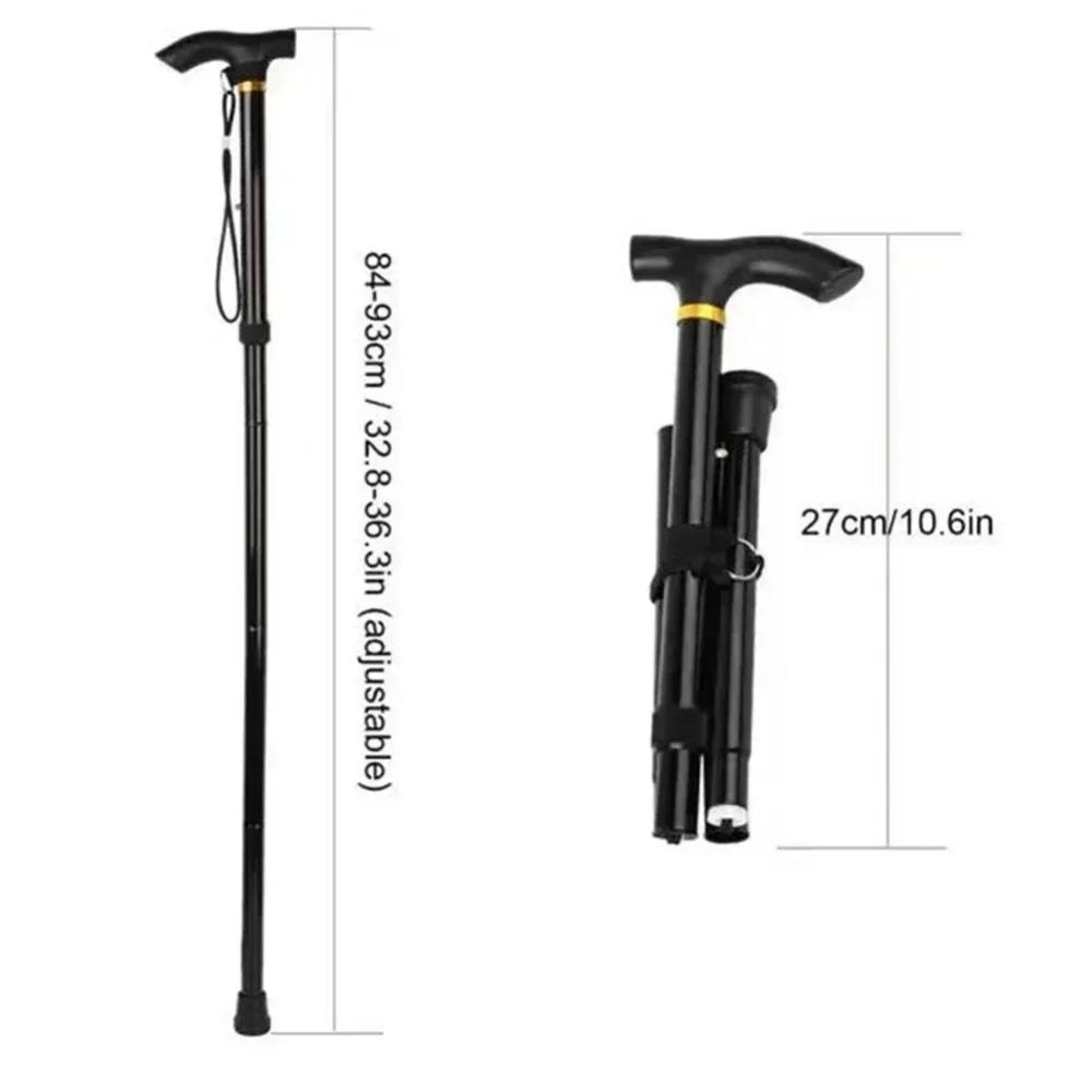 Folding Walking Stick Aluminum Alloy Prevent Slip Lightweight 4 Section Adjustable Cane for Mountaineering Hiking