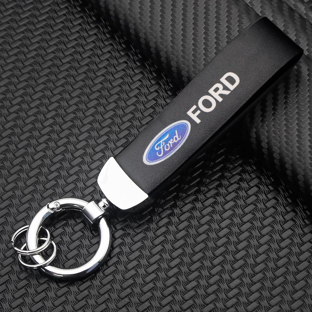 AAAMT1 For Ford Mustang Focus Transit 1Pcs Metal Leather Keychain Ring Edge Fiesta Escape Kuga Mondeo Fusion Ranger Auto Accessories