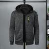 Men Fall Winter Coat Hooded Long Sleeves Elastic Cuffs Jacquard Knitted Cardigan Zip-up Solid Color Sport Jacket
