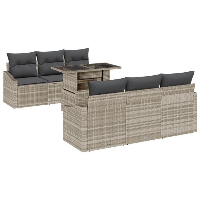 VidaXL Canapé de jardin 7 pièces avec coussins gris clair en rattan poly 3348928