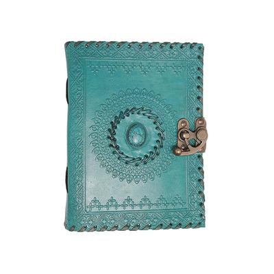 Leather Journal Diary Vintage Travel Diary Handmade Notebook with Metal Lock. Blue 7 X 5 Inch.