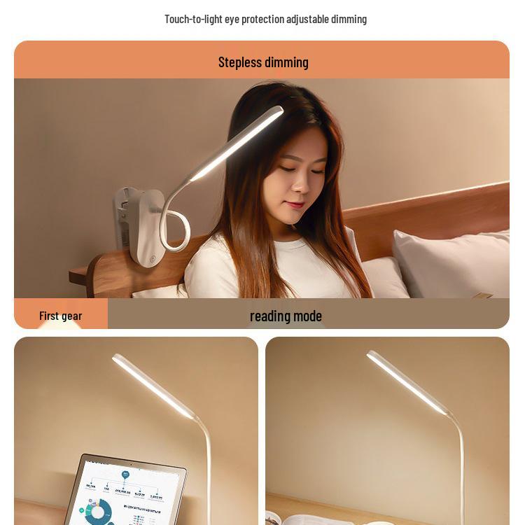 Wiederaufladbare Augenschutz-Klemm-Schreibtischlampe für Studenten und Studentenwohnheime