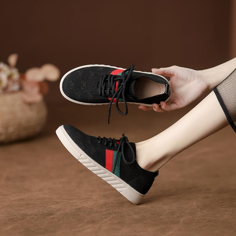 Women's new versatile soft-faced thin soft-soled fly-woven casual shoes flat-soled sports shoes lace-up board shoes