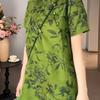 2025 Summer Model, Beautiful Summer with Large Size Short Sleeves, Huge Good-looking Green Printed Top for Women