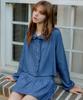LETTER FROM MOON Poi Frill Denim Blouse (Medium Blue)