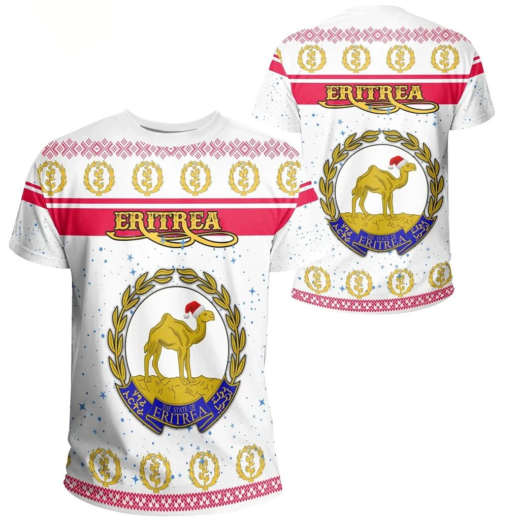 Sommer-T-Shirts mit Rundhalsausschnitt und 3D-Aufdruck der eritreischen Flagge, modisch, lässig, kurzärmelig, für Kinder und Jungen