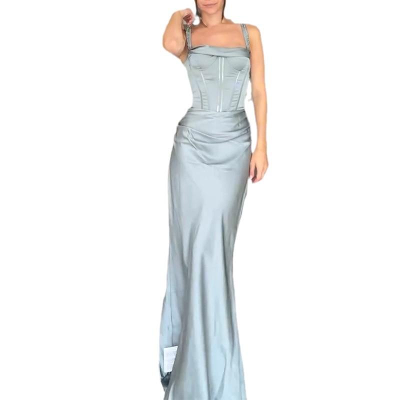 2024 Europe, America, Amazon cross-border women's clothing new temperament suspender sexy slim solid color fishtail suit skirt