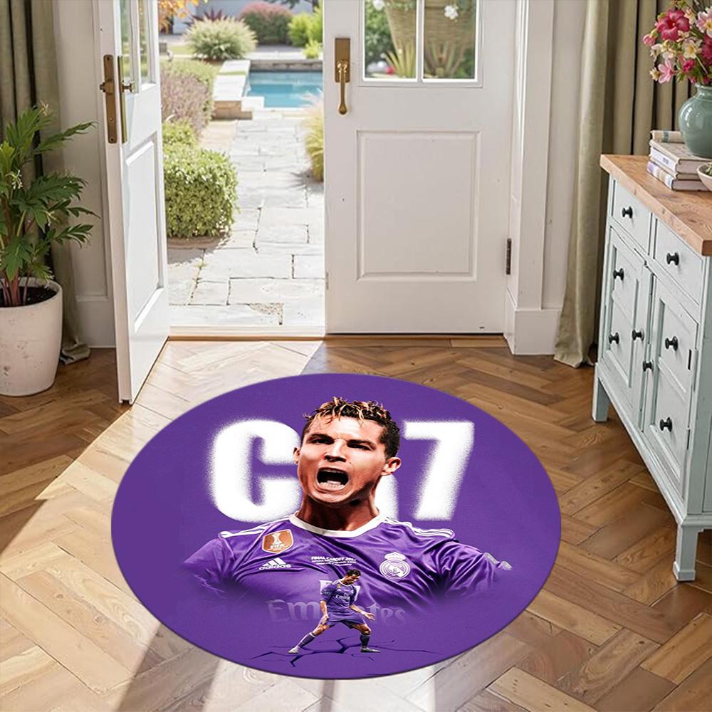 Cristiano Ronaldo Round Area Rug Perfect for Outdoor Dining Room Kitchen Bedrooms Antislip Round Carpet Anime Office Decor Perfect Gift for Women Men