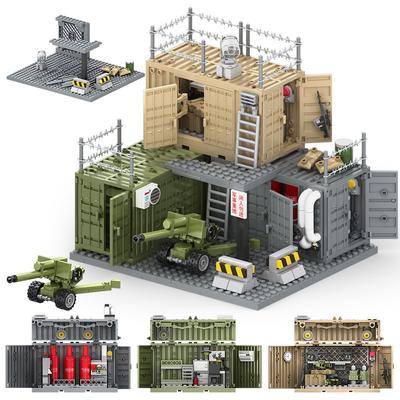 Military Camp Weapons Equipment Warehouse Building Blocks Soldier Bunker Dormitory Fire Pump Room Container Blocks Kit Toys