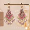 Vintage Bohemian Diamond-shaped Tassel Earrings, High-end Ethnic Style Earrings, Niche Vacation Style, Stunning Earrings for Women