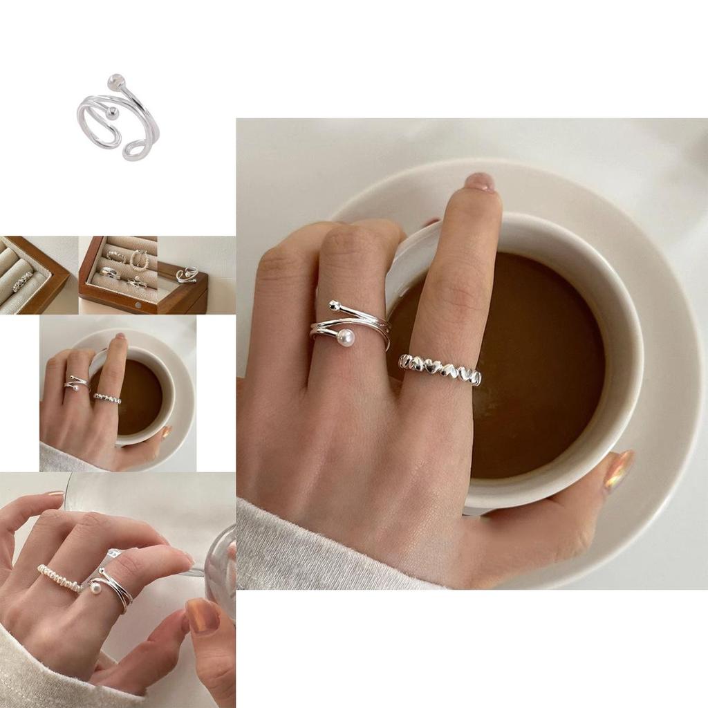 Stylish Minimalist Pearl Ring For Women Adjustable Copper Unique Geometric Design
