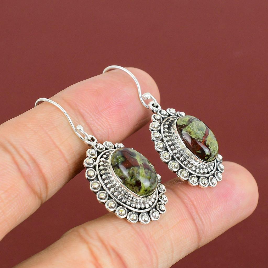 Dragon Bloodstone Earring Gemstone Earring 925 Sterling Silver Earring Handmade Vintage Earring Decent Jewelry Women  Earrings Gifts For Her