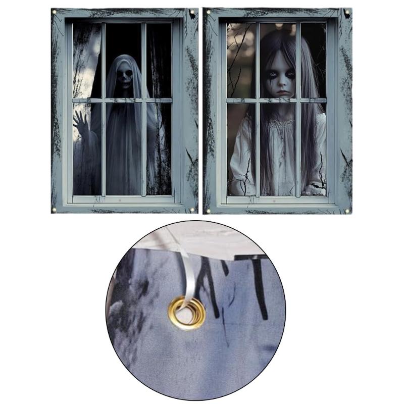 Halloween Door Curtain Scary Window Hanging Fabric Background Decoration For Party Polyester Washable Ornament
