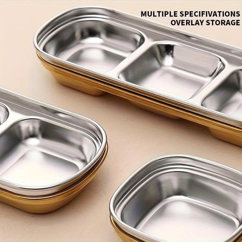 1PC Stainless Steel Sauce Dish, Divided Seasoning Sauce Dip Bowl, Korean Ketchup Sauce Bowl, Vinegar Soy Spice Condiment Tray