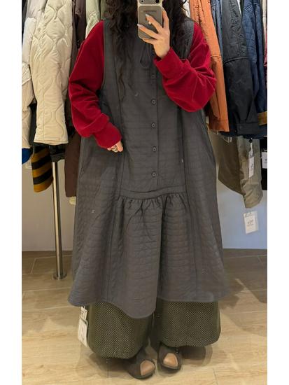 WE Женское зимнее корейское свободное красное ретро платье-жилет на шнуровке для полных девушек One Size серый