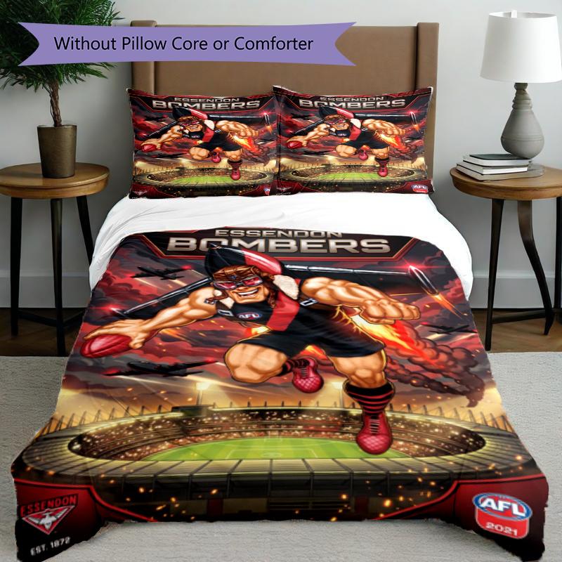 3pcs Duvet Cover Set (1*Duvet Cover + 2*Pillowcase, Without Core), Essendon Football Print Bedding Set, Bedroom Decor, All‑Season, Gift